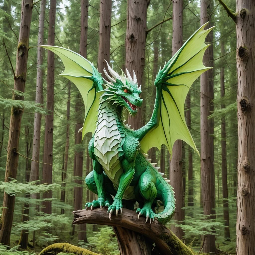 Dragon in Bleached Cedar and Highlighter Green