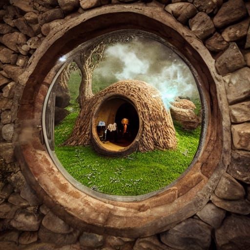 T-Rex in Cozy Hobbit Hole, Fantasy Film Still
