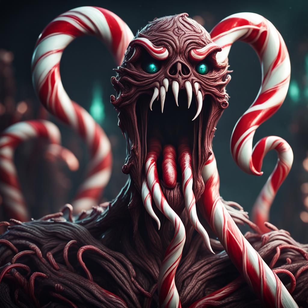 Eldritch Candy Cane Monster, Detailed Matte Painting