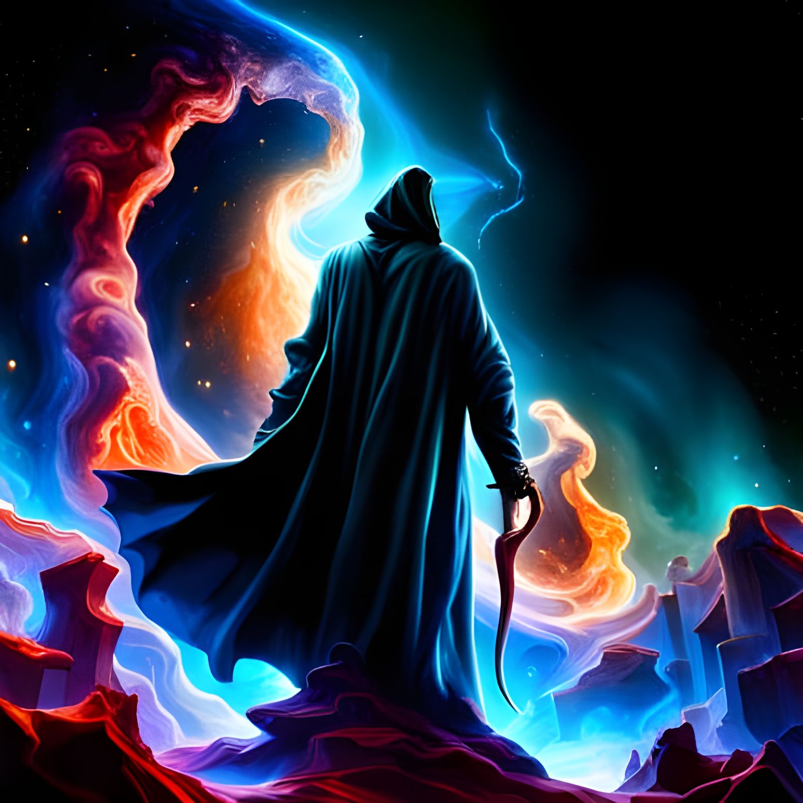 Cosmic Grim Reaper Emerges in Hyperrealistic Style
