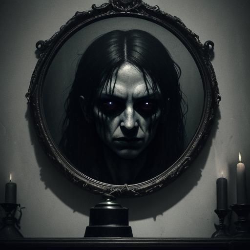 Gothic Horror Face Reflected in Antique Mirror