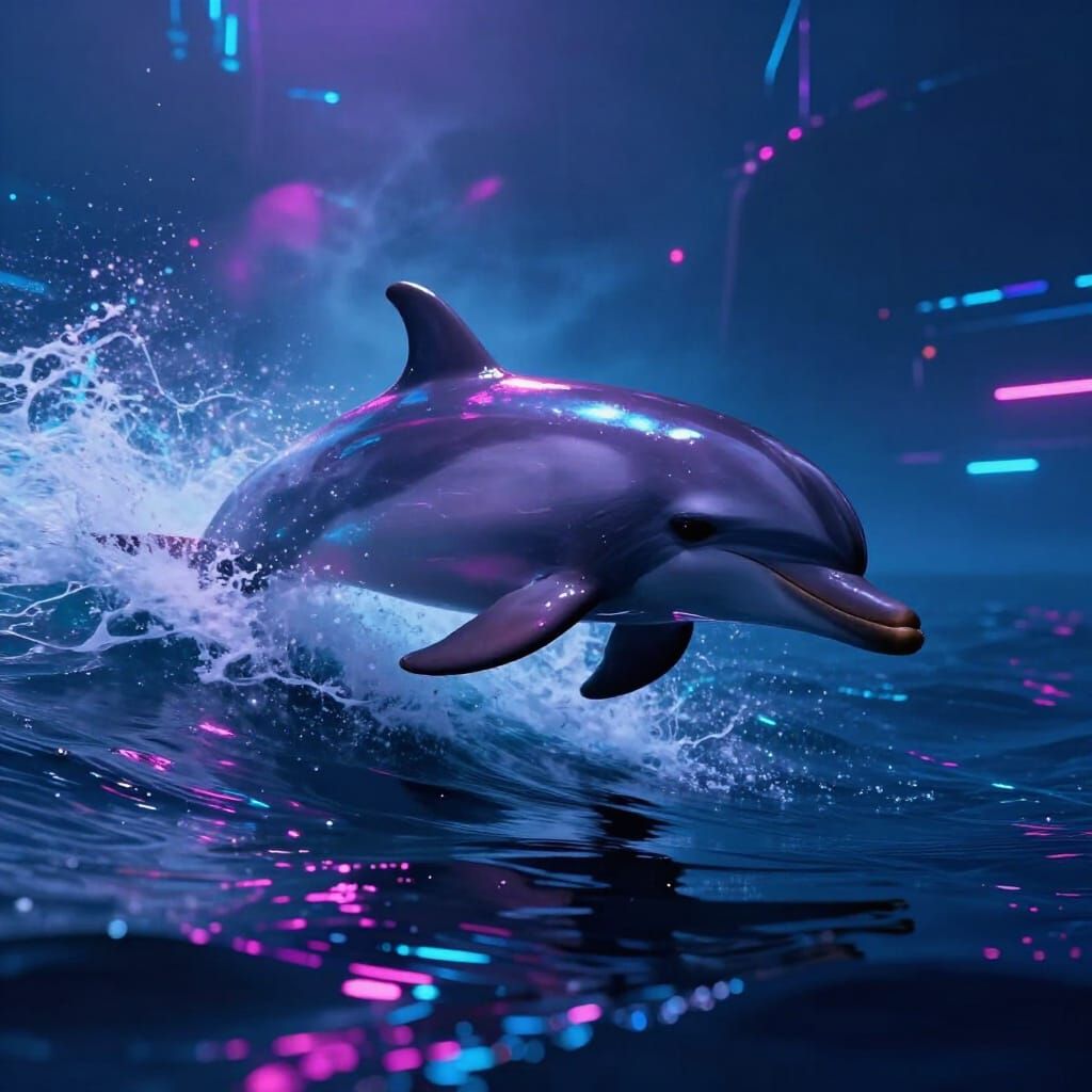 Cyberpunk Dolphin Surfs Neon Wave