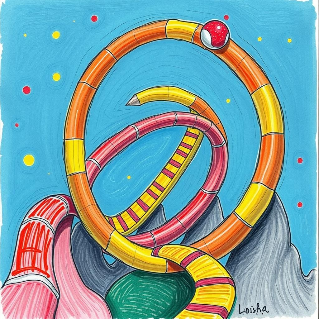 Whimsical Marble Run Hand-Drawn with Colored Pencils