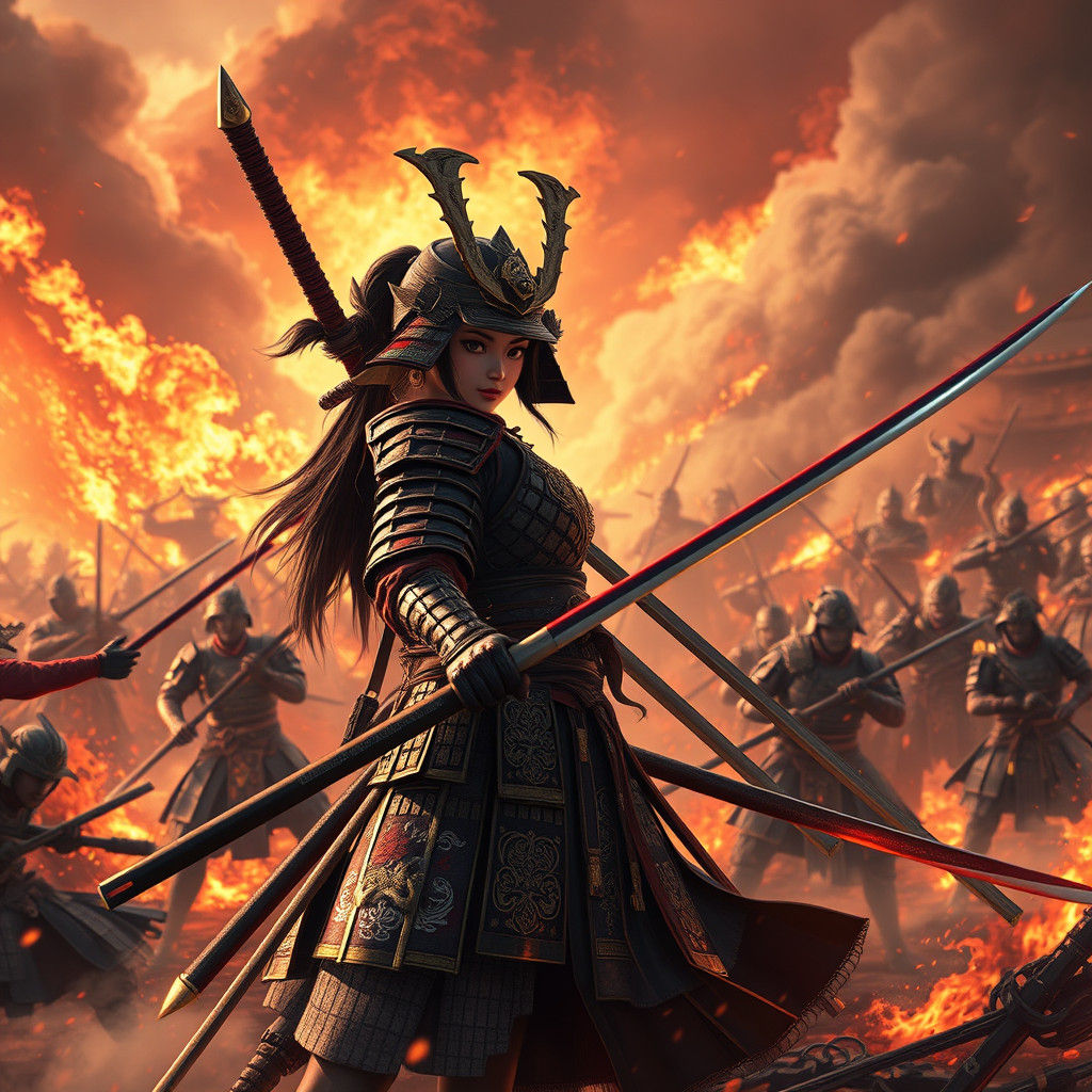 Fearless Samurai Nakano Takeko in Fiery Battle