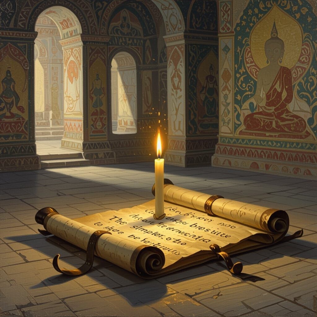 Ancient Scroll in Temple: Surreal Mystical Scene