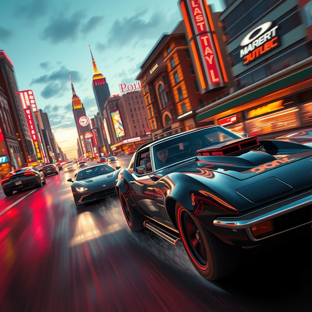 High-Speed City Racers in Neon Dusk