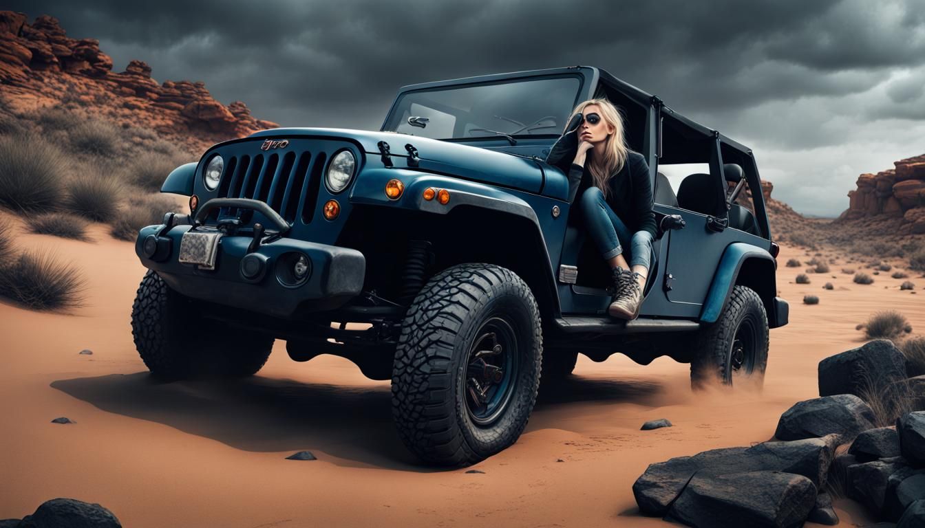 Dramatic Concept Art of a Navy Jeep