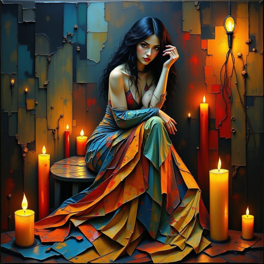 Bohemian Woman in Flames, Alphonse Mucha Style