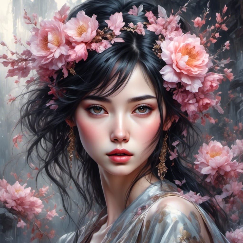 Detailed Japanese Woman Portrait with Dramatic Lighting