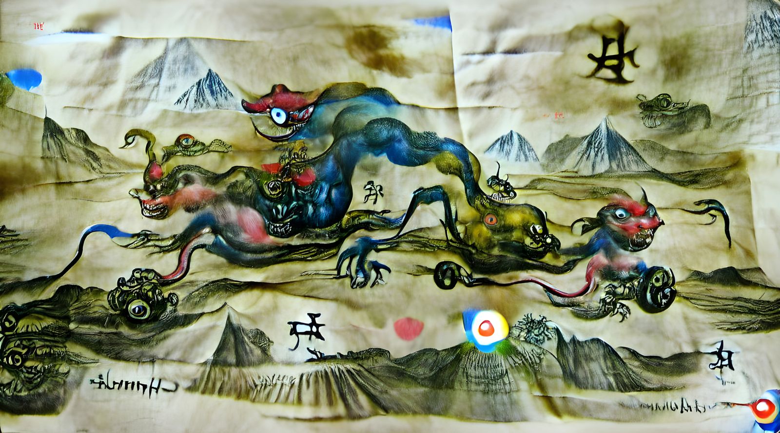Alchemical Chimera Monster in Surreal Chinese Ink Painting