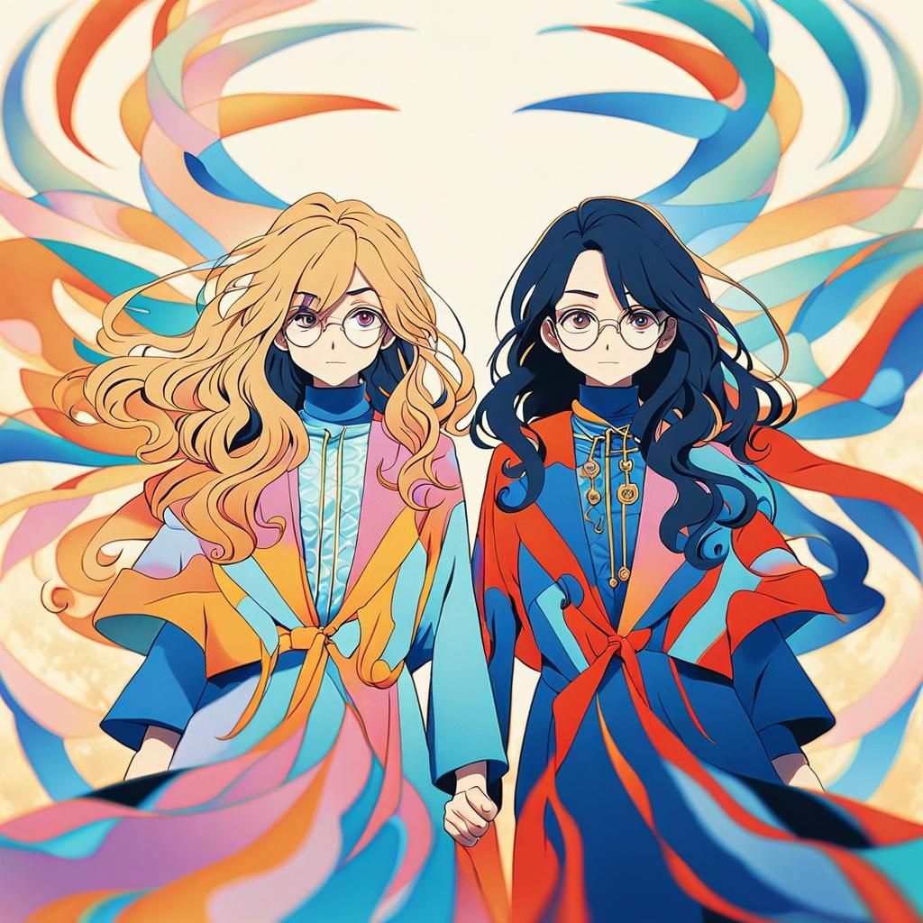 Anime Siblings in Gentle Pastel Colors