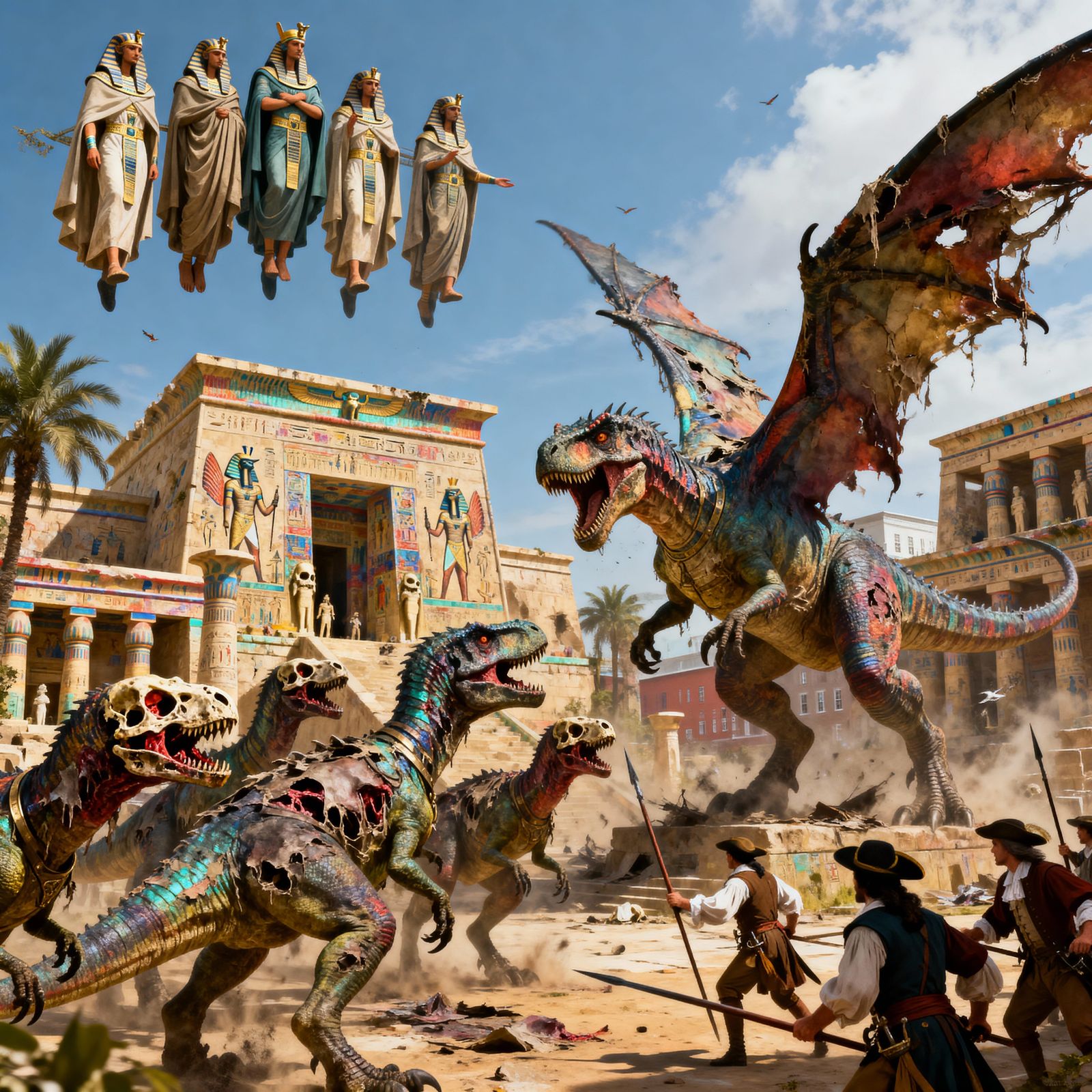 T-Rex Dragon Hybrid Battles Indoraptors in Ancient Egypt