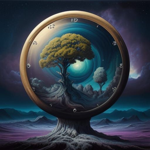 Surreal Melting Clocks in Dreamlike Landscape Oil Painting