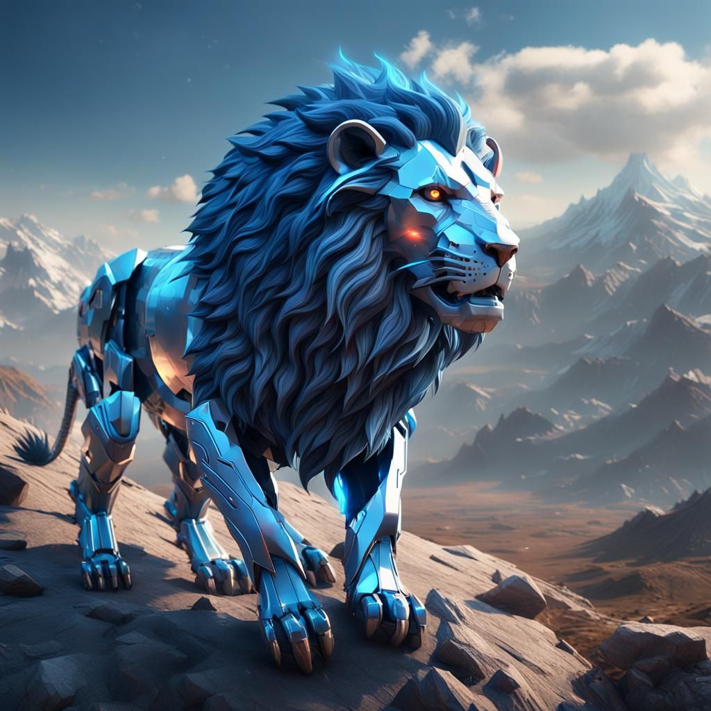 Roaring Lion with Fiery Mane, Sci-Fi Mech Details
