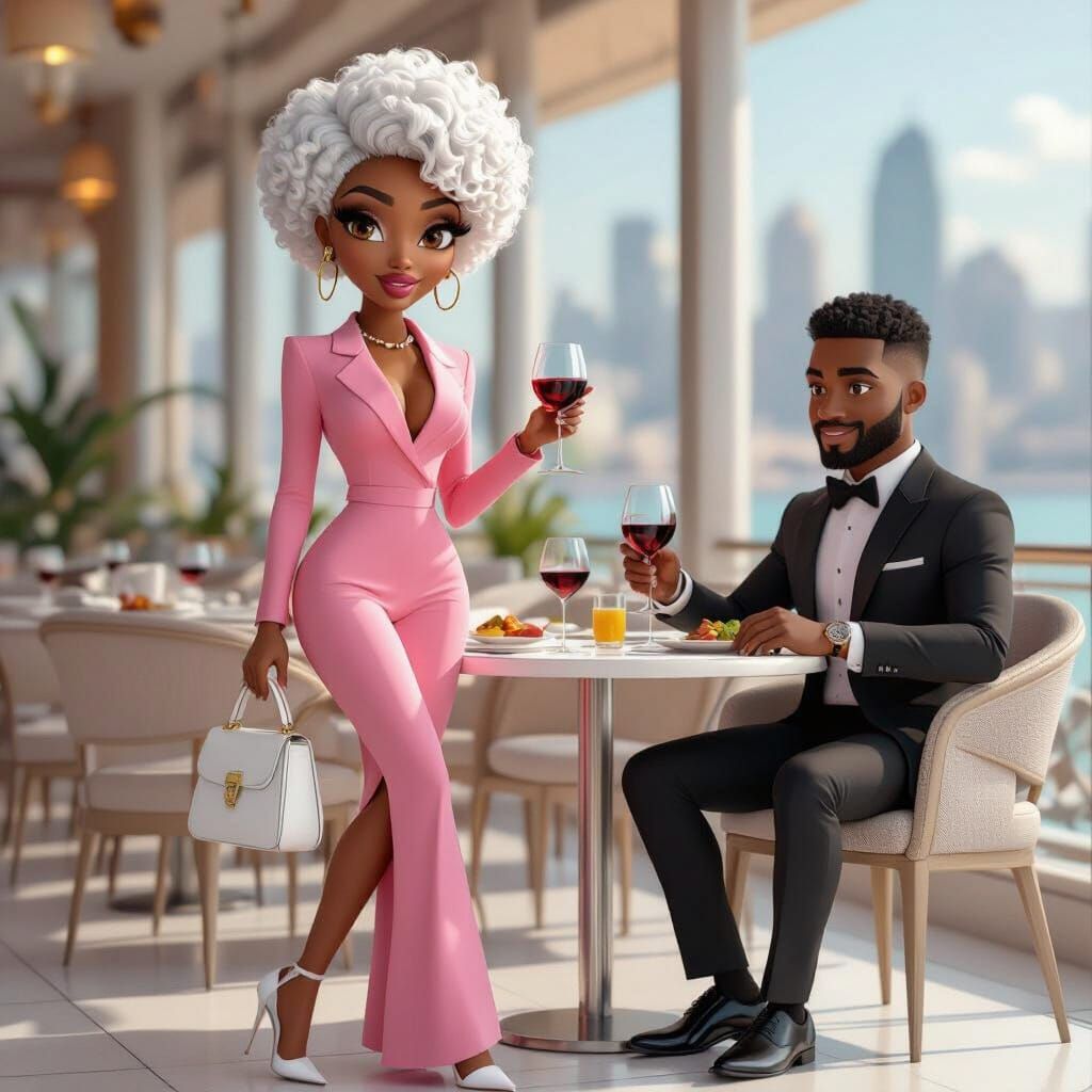 African Couple in Luxury Attire at Restaurant