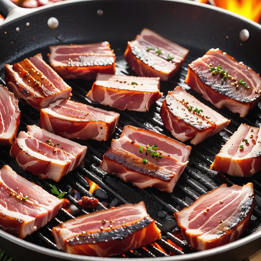 Sizzling Bacon Macro Shot with Bokeh Effect