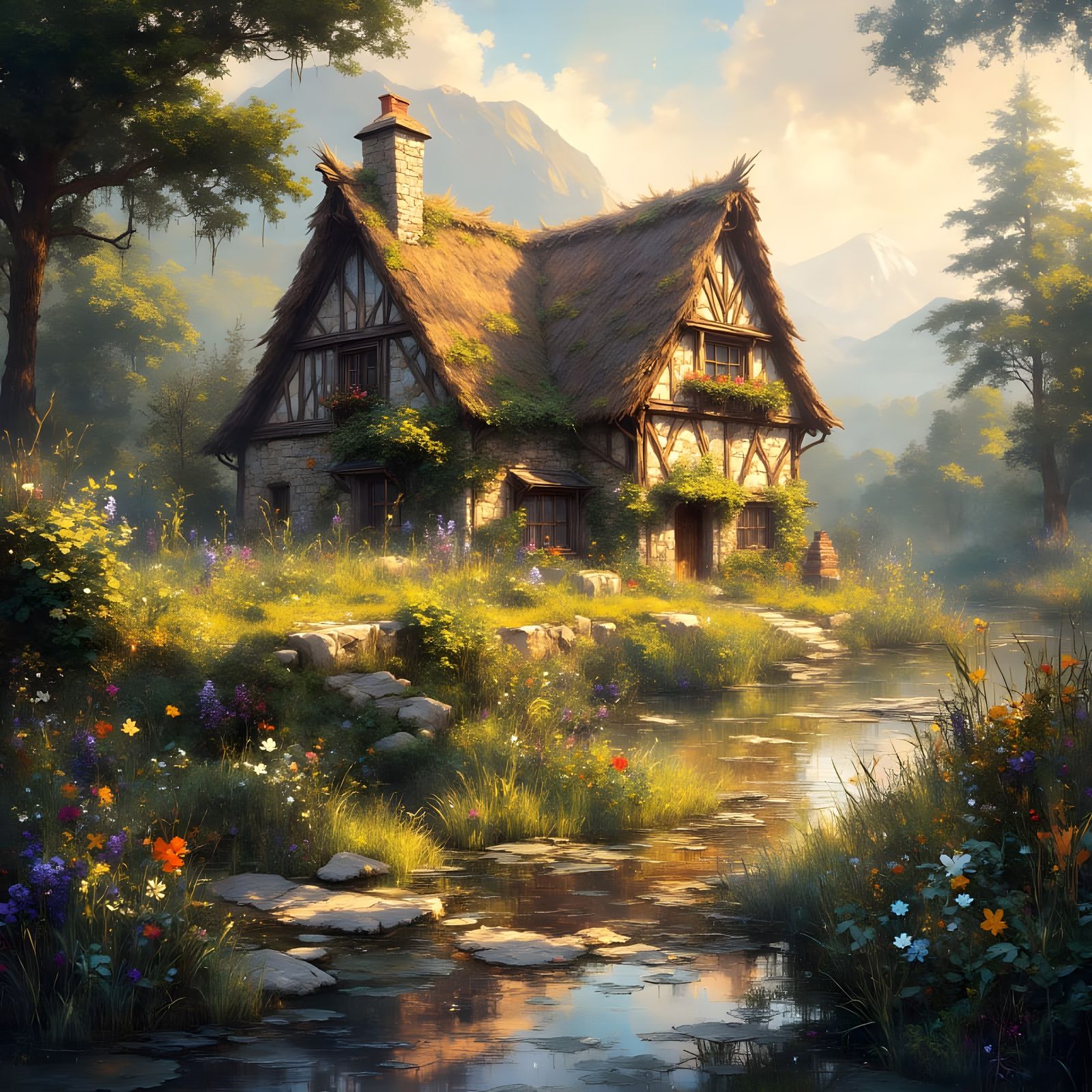 Ethereal Medieval Garden Scene