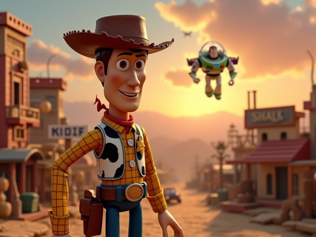 Epic Cowboy Townscape with Flying Space Toys