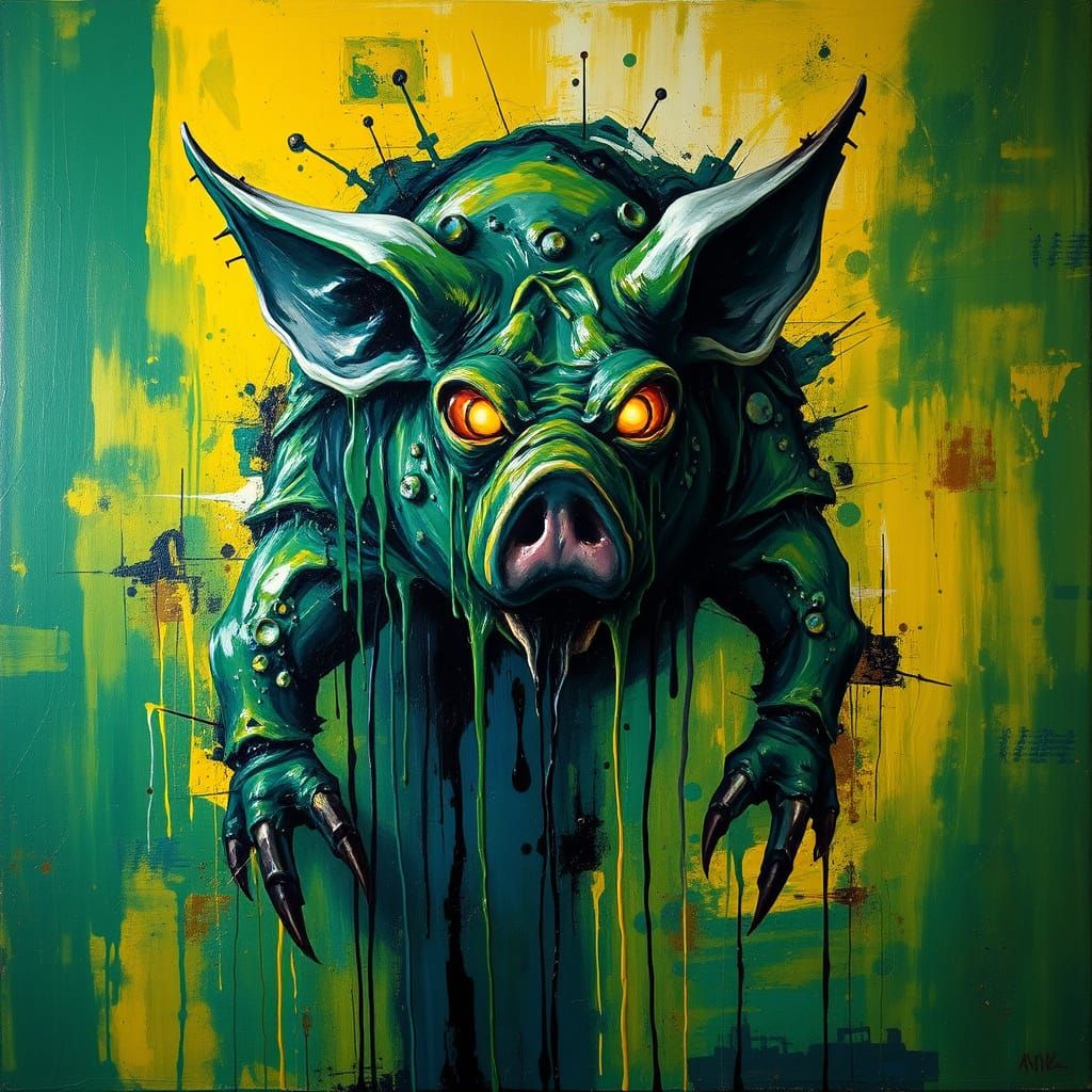 Abstract Expressionist Painting of a Monstrous Pig