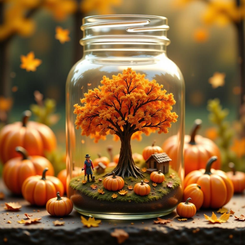 Miniature Pumpkin Patch Thrives Inside Antique Glass Jar