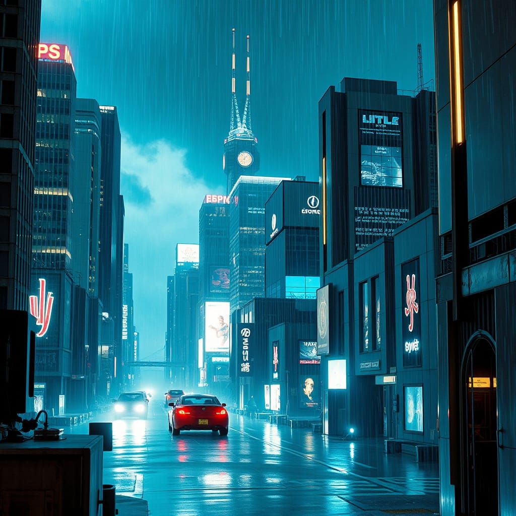 Futuristic Cityscape of Molten Data Rain