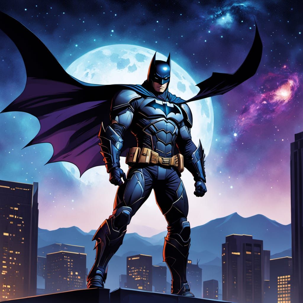 Batman in Wonderbat Armor Parkouring in Art Nouveau Style