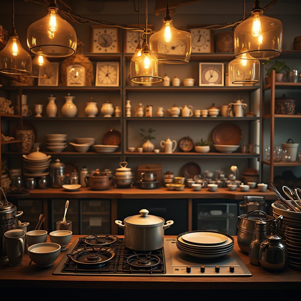 Home Appliances and Crockery Store Billboard in Cinematic Fi...