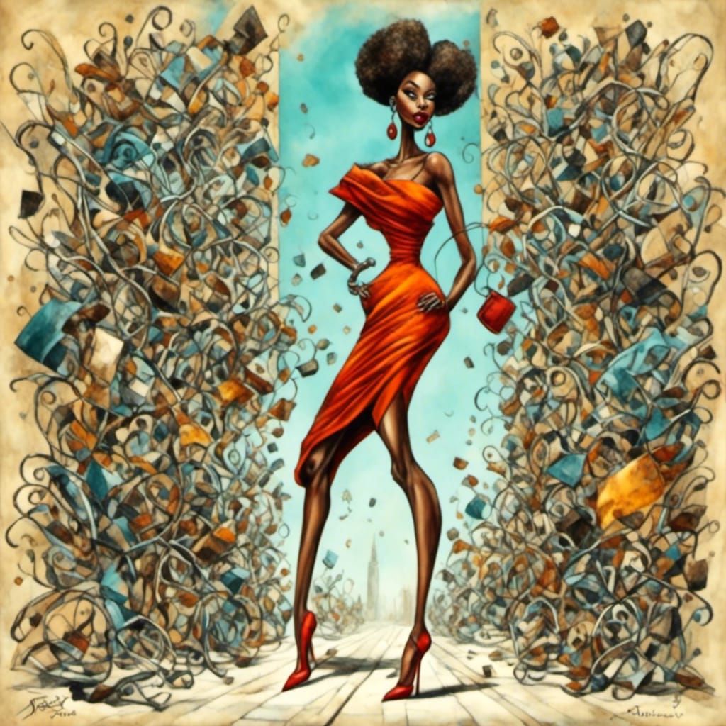Striking Woman: Gothic Impressionist Caricature in Vibrant S...