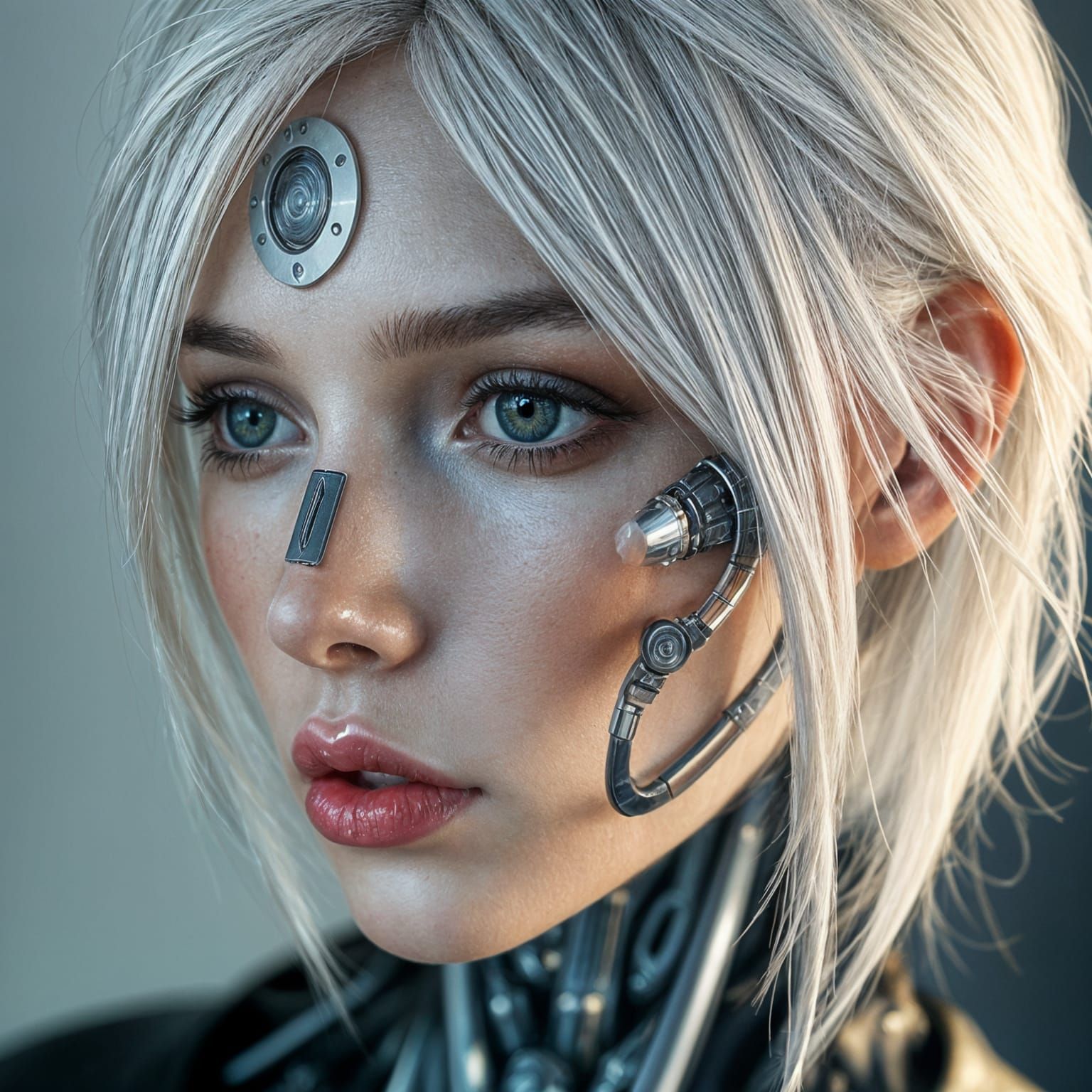 Cyborg Beauty: Android Woman with White Hair