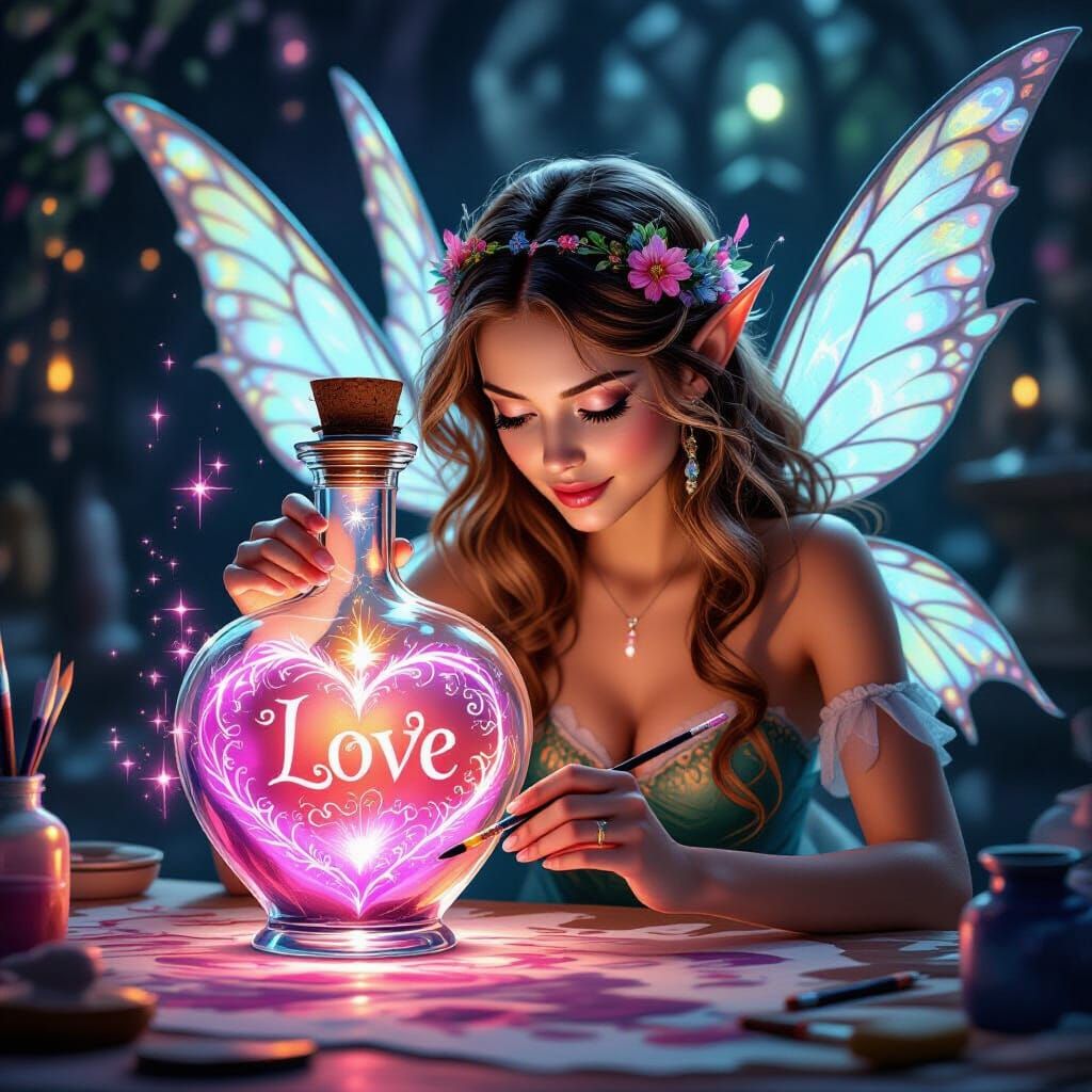 Fairy Paints Magical Love Potion Flask