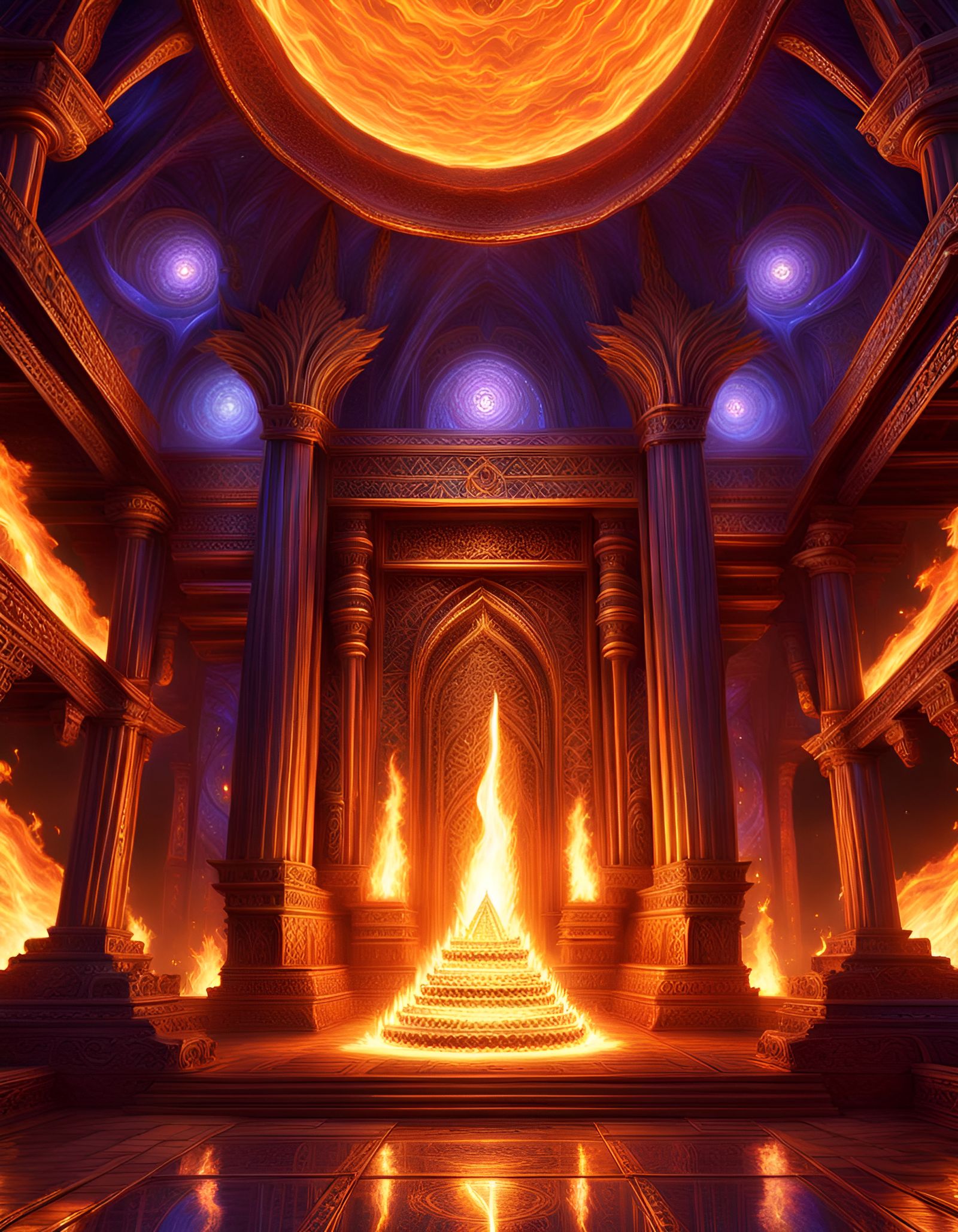 Temple of Flames: Metallic Fire Fantasy in 3D