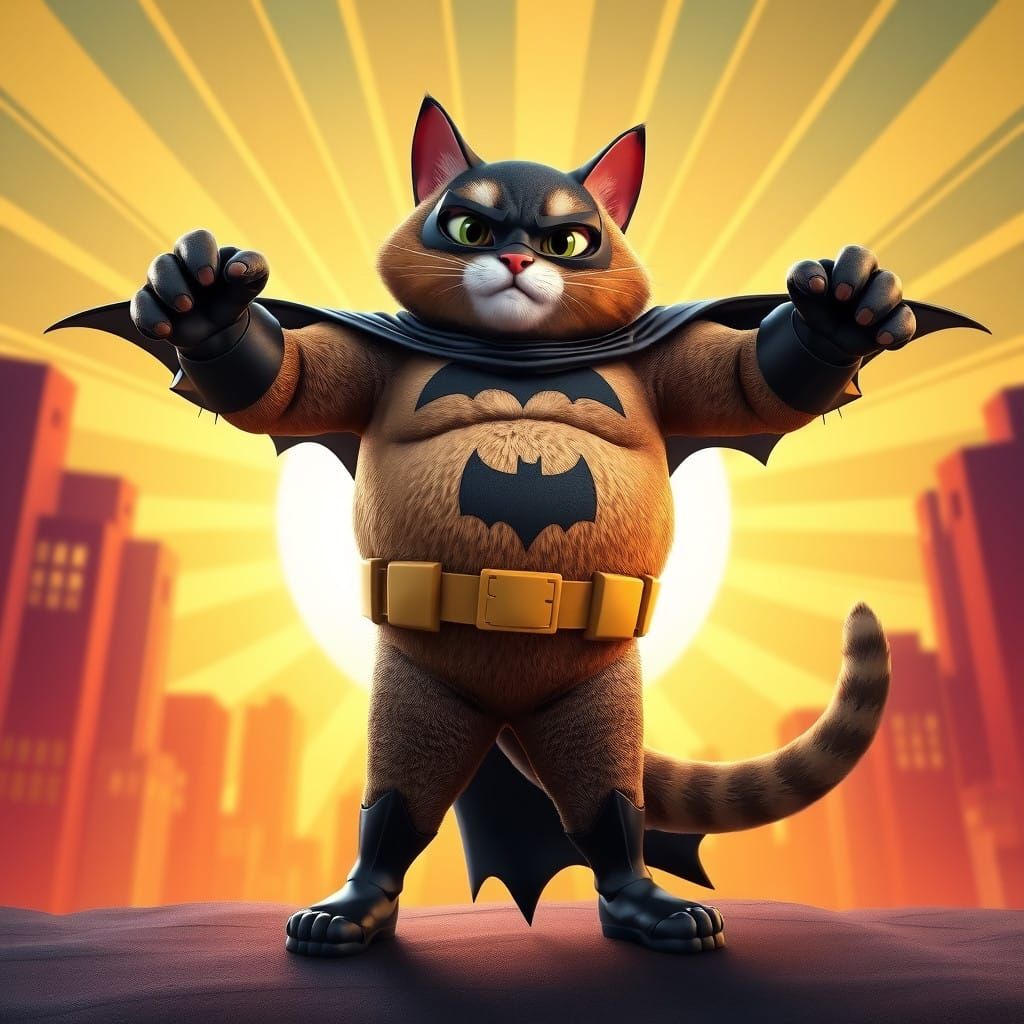 Fat Feline Hero in Comic Book-Inspired Gotham City