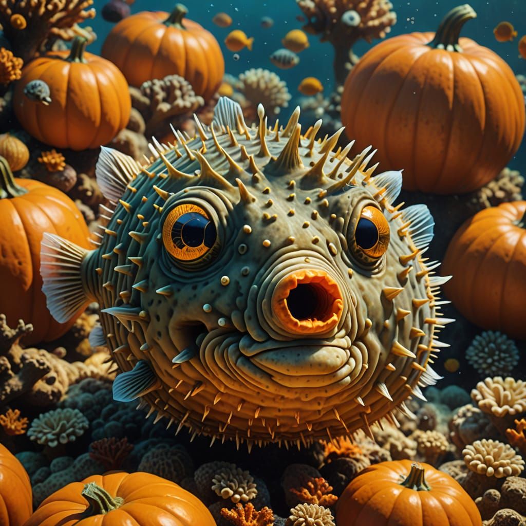 Pumpkin Pufferfish in Vibrant Coral Reef