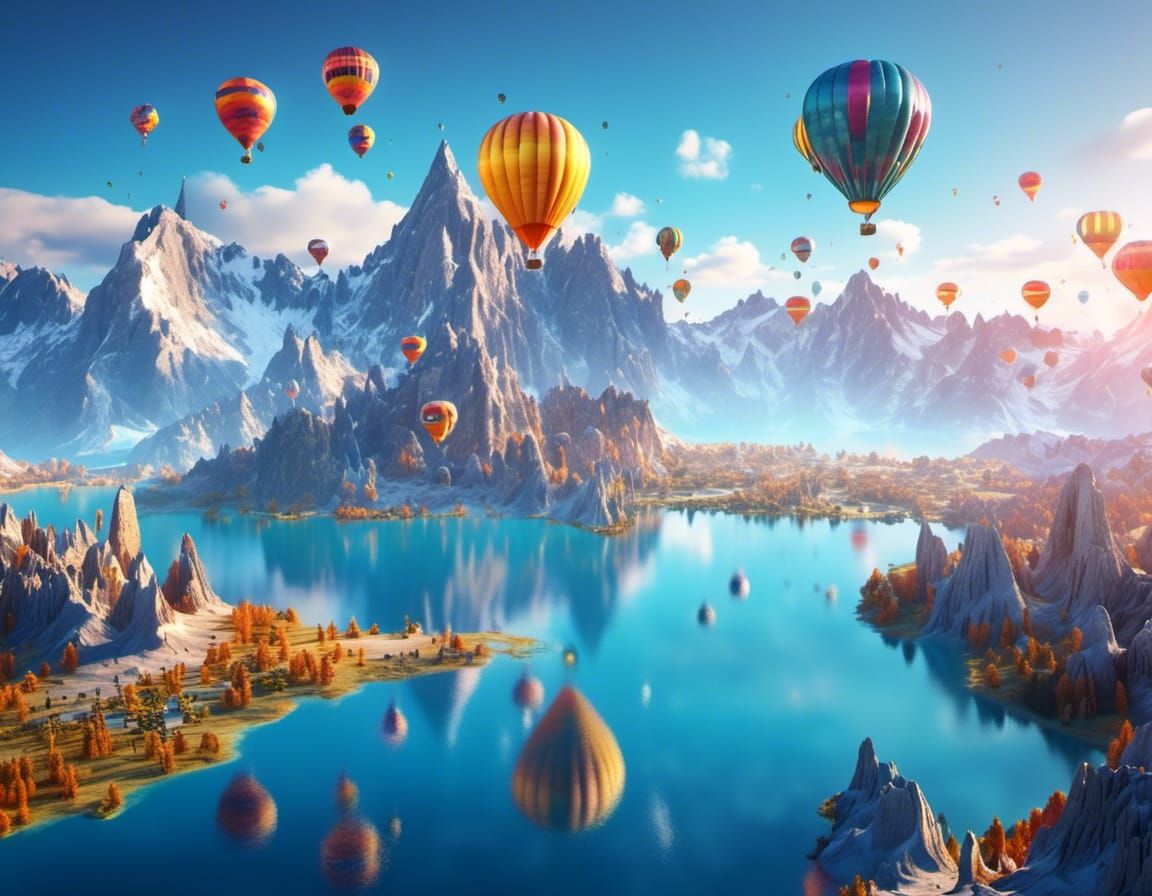 Hot Air Balloons Over Alpine Mountains, Cinema Poster