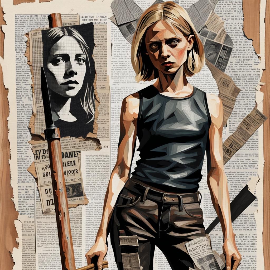 Dadaist Collage of Woman Holding Stake