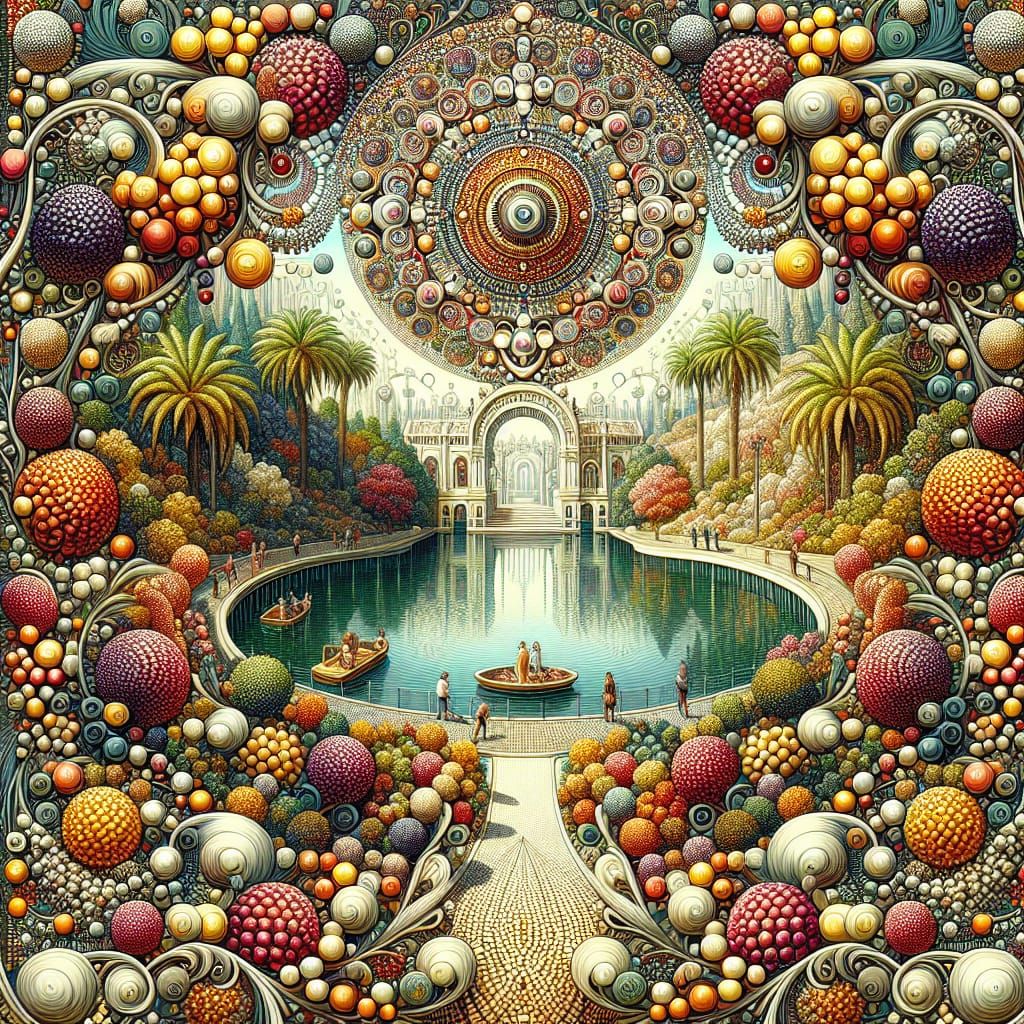 Art Deco Mosaic Explosion with Sunny Lake and Zoo