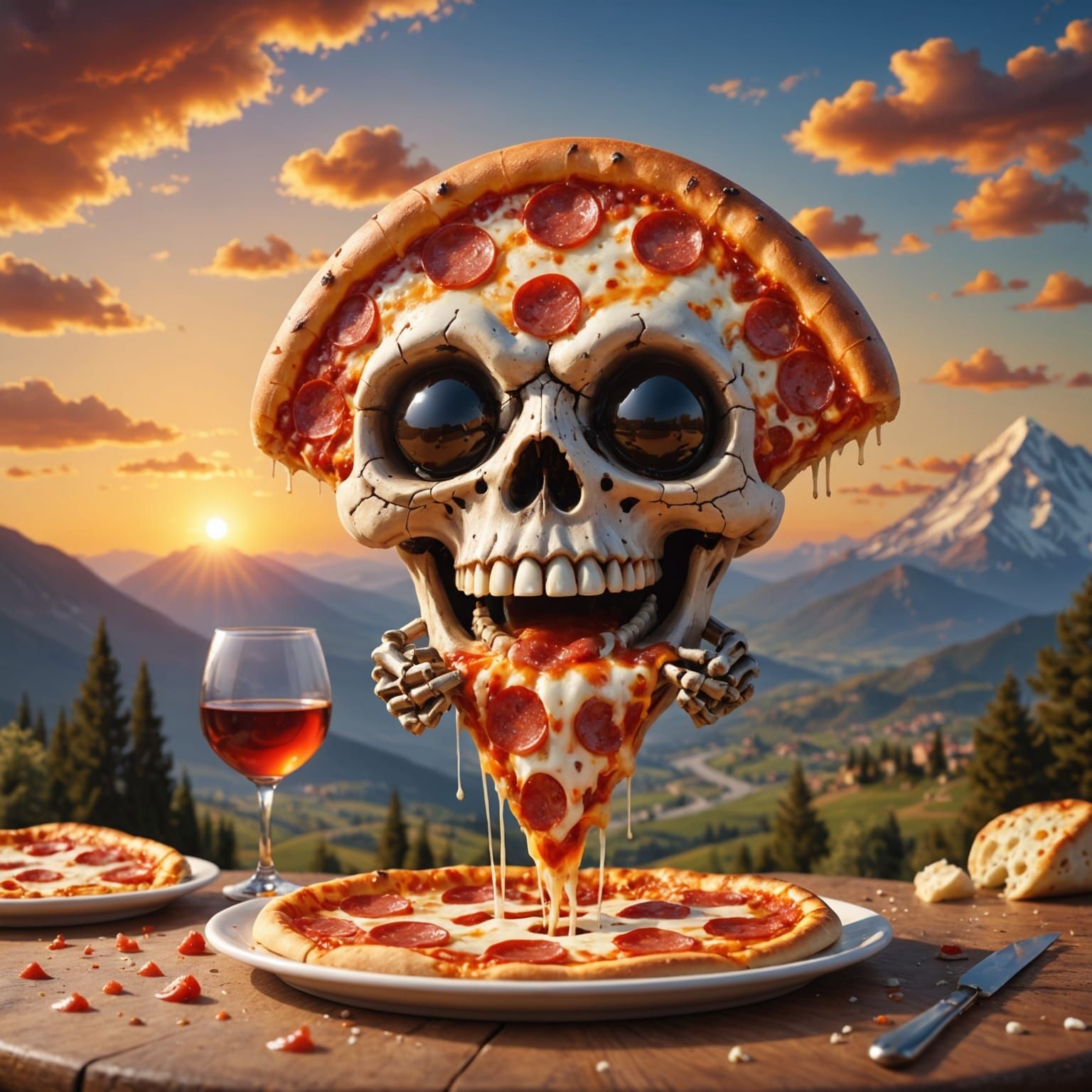 Skull Pizza with Mouse Feast at Sunrise