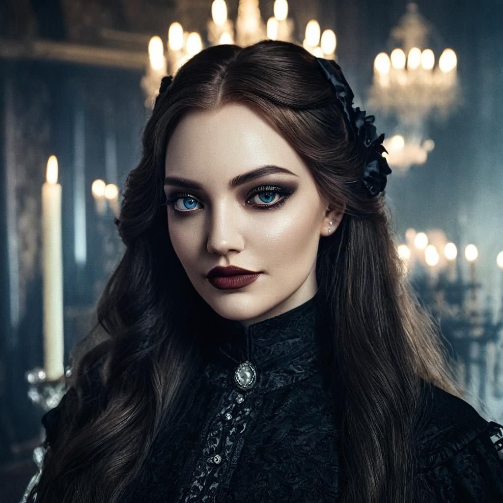 Victorian Vampire Girl Portrait in Gothic Style