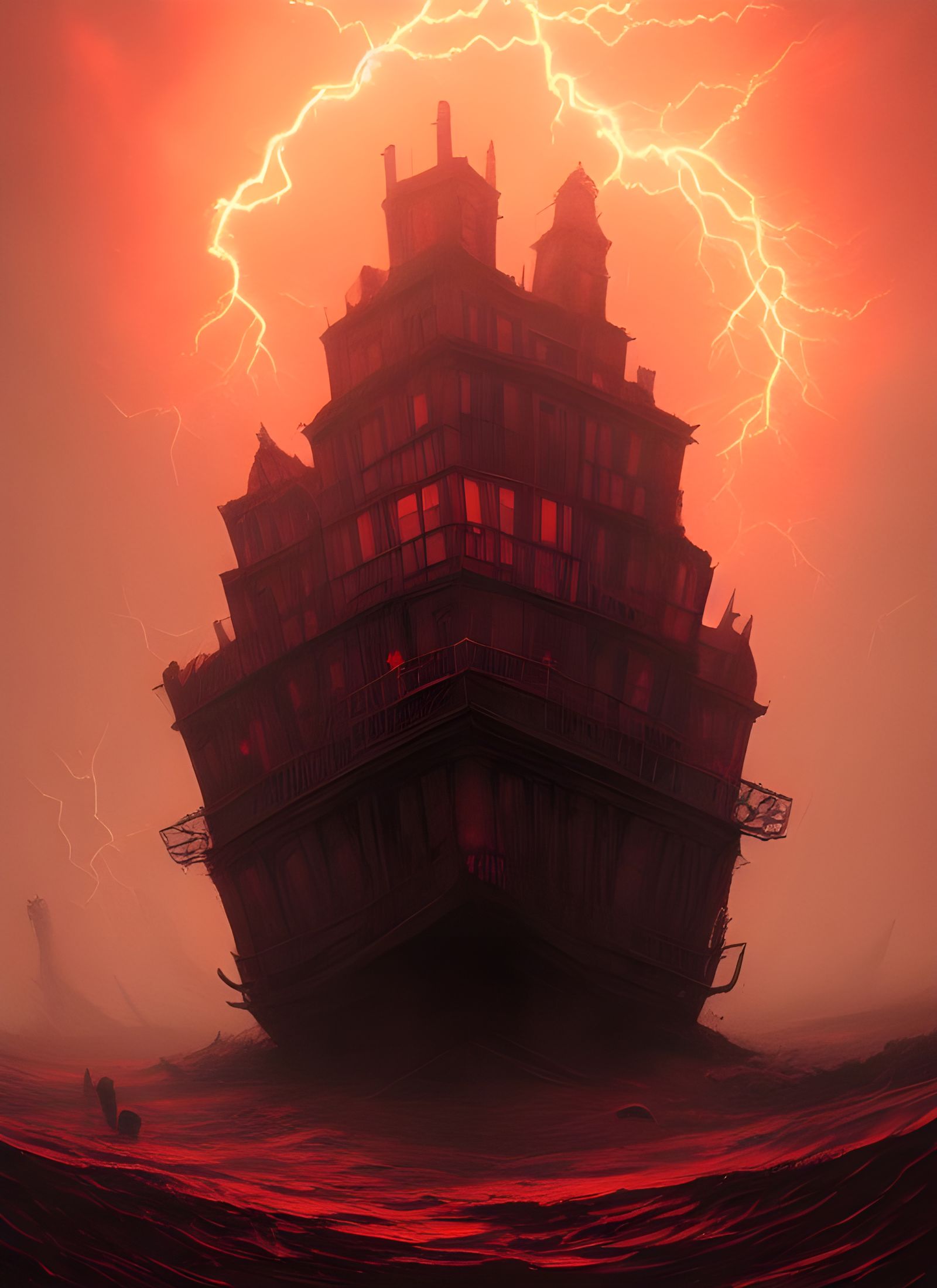Haunted Ship in Lightning Storm, Hyperdetailed Art