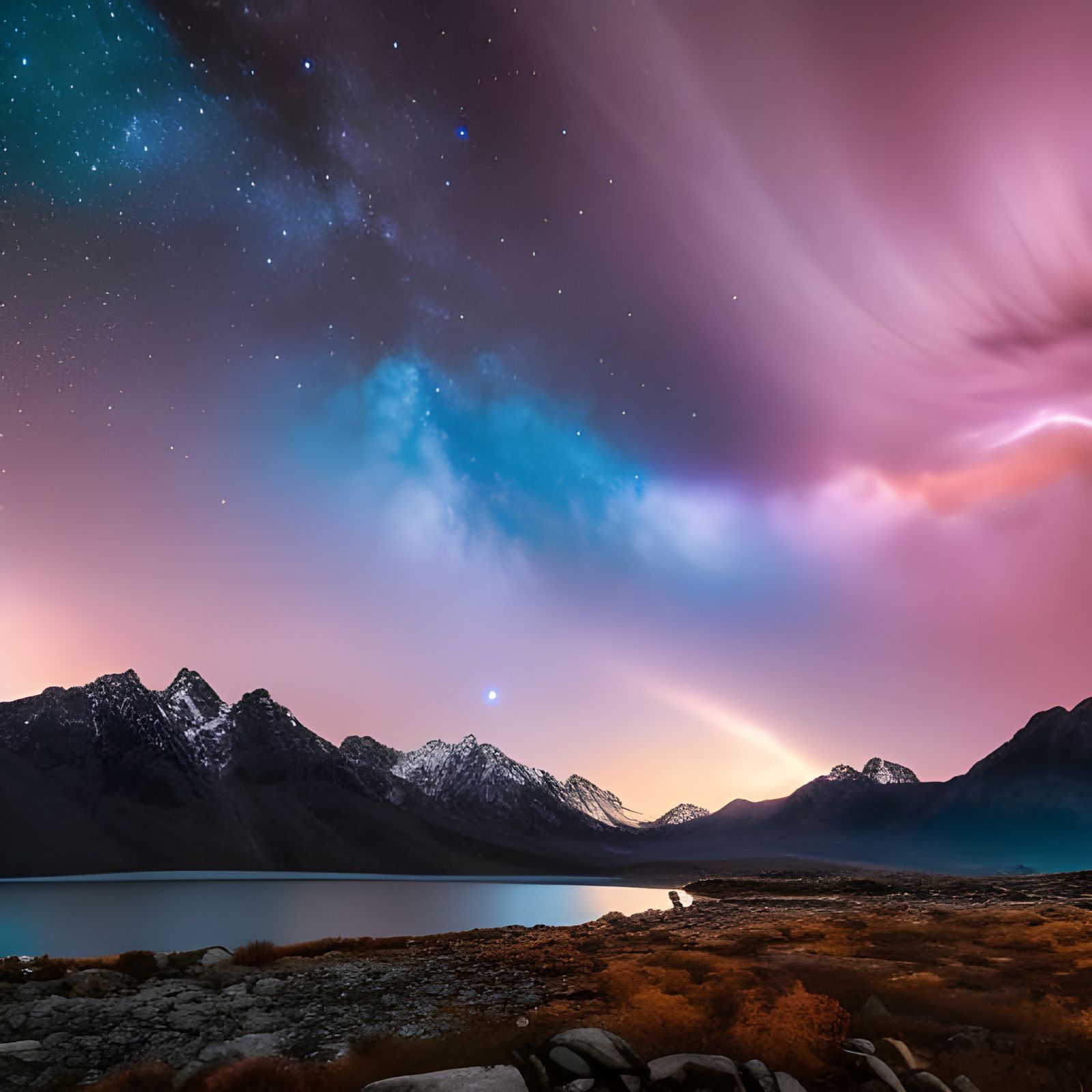 Epic Night Sky Over Mountain Range