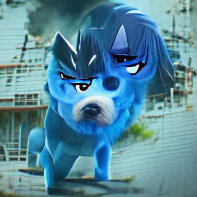 Angry Blue Dog in Anime Style