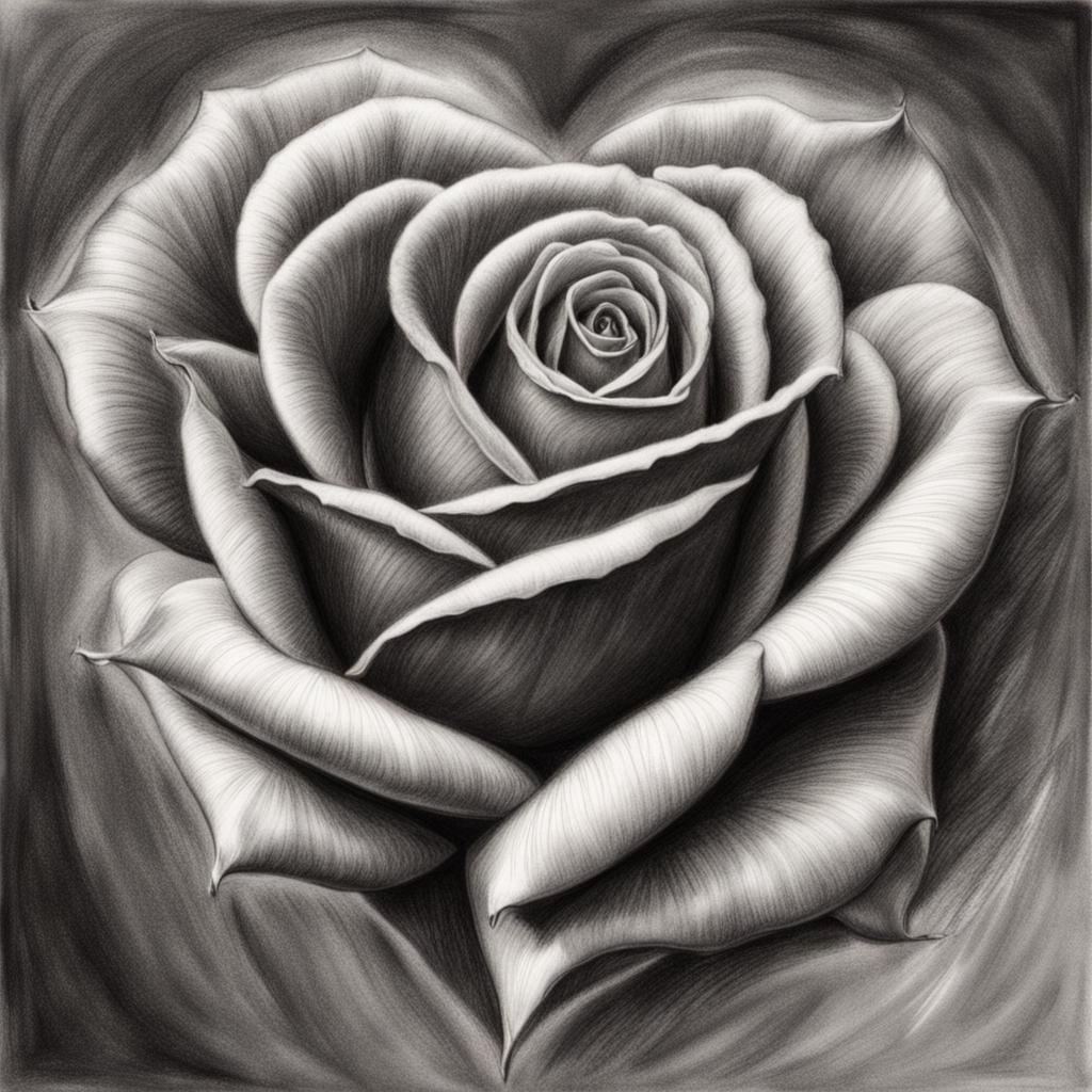 Red Rose Heart for Valentine in Charcoal Style