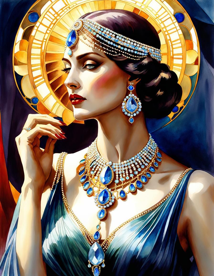 Art Deco Jewels in Hyperdetailed Watercolor