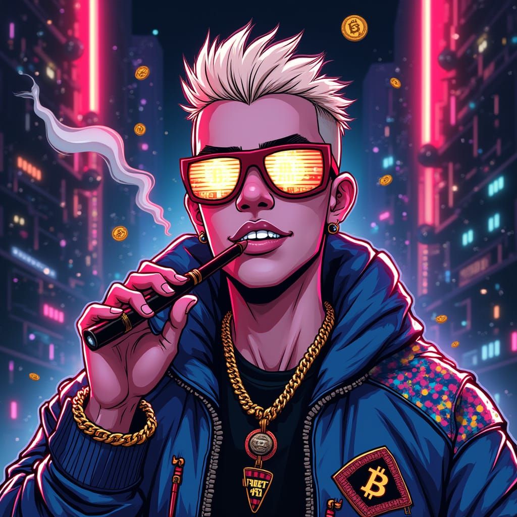 Crypto Degen Character in Cyberpunk Style