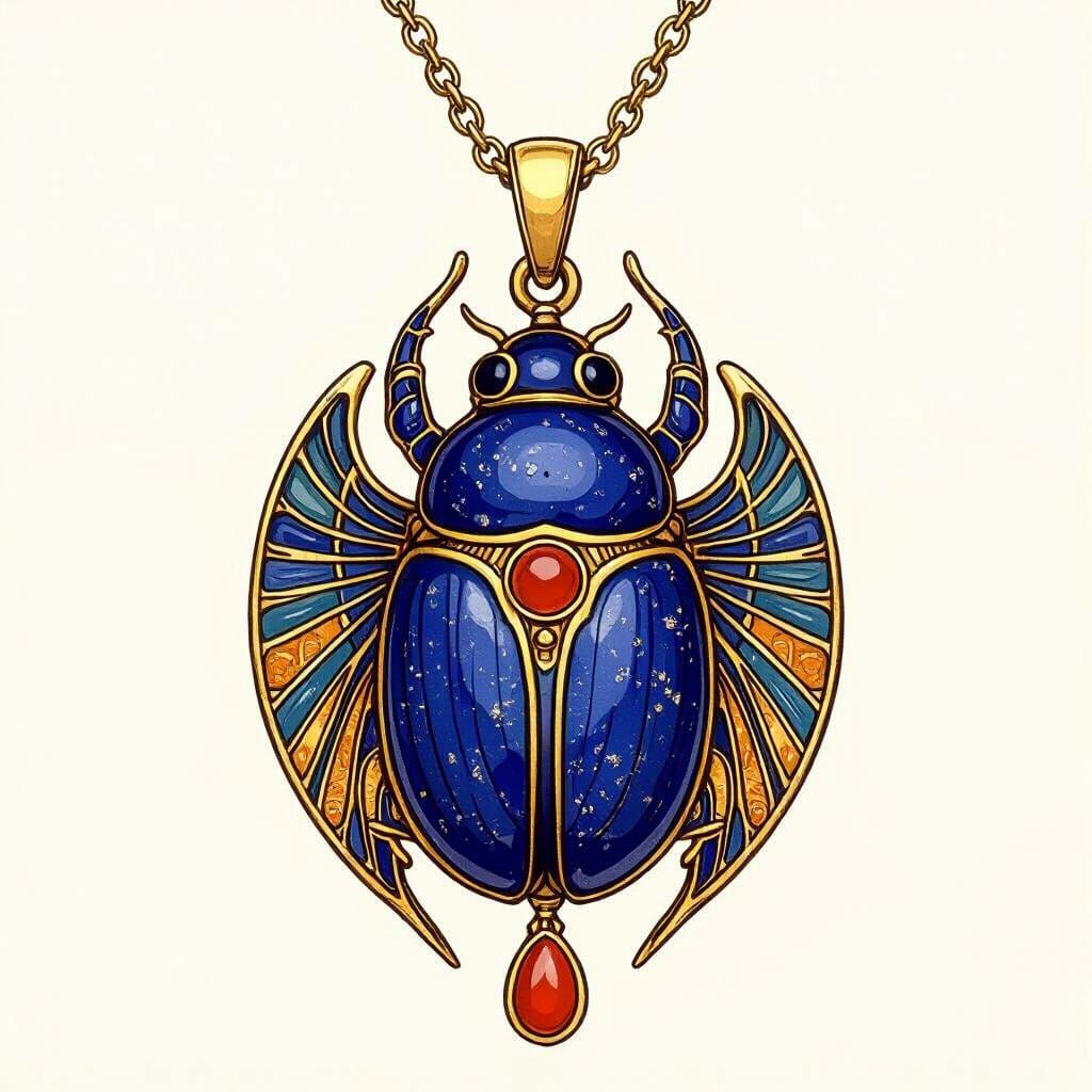 Art Nouveau Scarab Pendant with Lapis and Carnelian