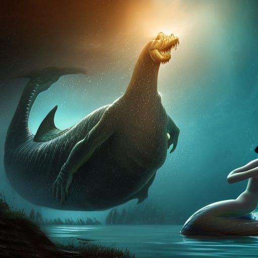 Loch Ness Monster and Mermaid: Fantasy Concept Art