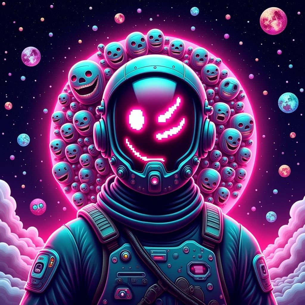 Ecstatic Spaceman in Emoji Galaxy, Digital Art