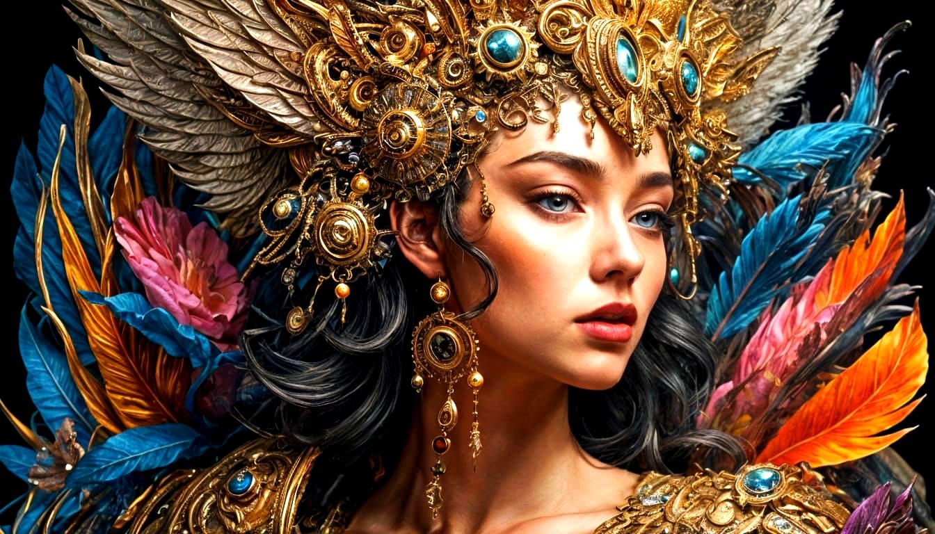 Retro-Futuristic Maximalist Scene as Ink and Watercolor