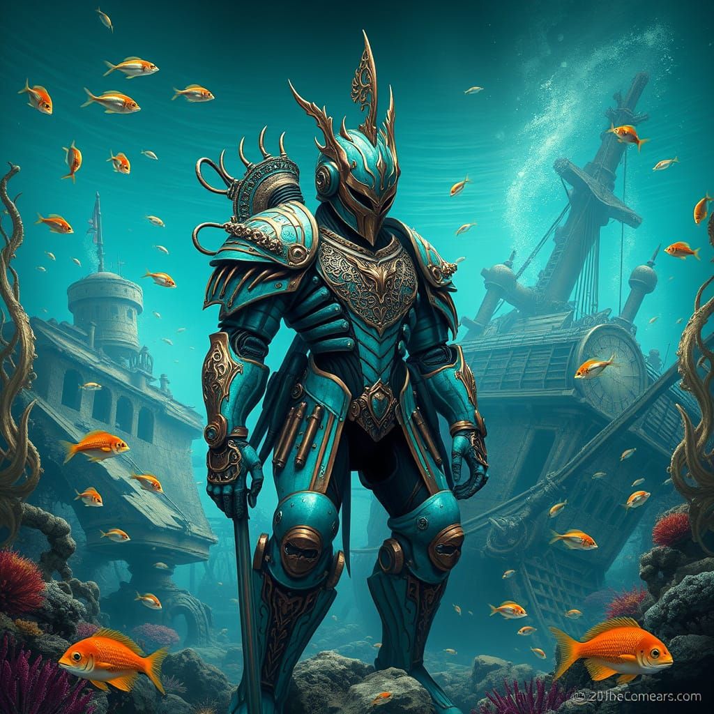 Industrial Futurist Aquatic Mech Knight Guards Underwater Sh...