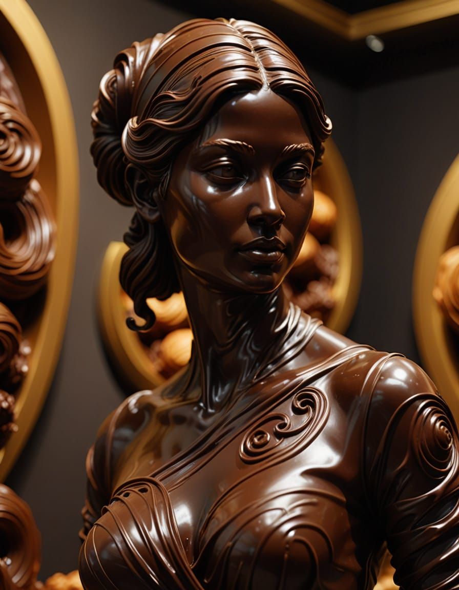 Realistic Chocolate Sculpture in Museum Spotlight